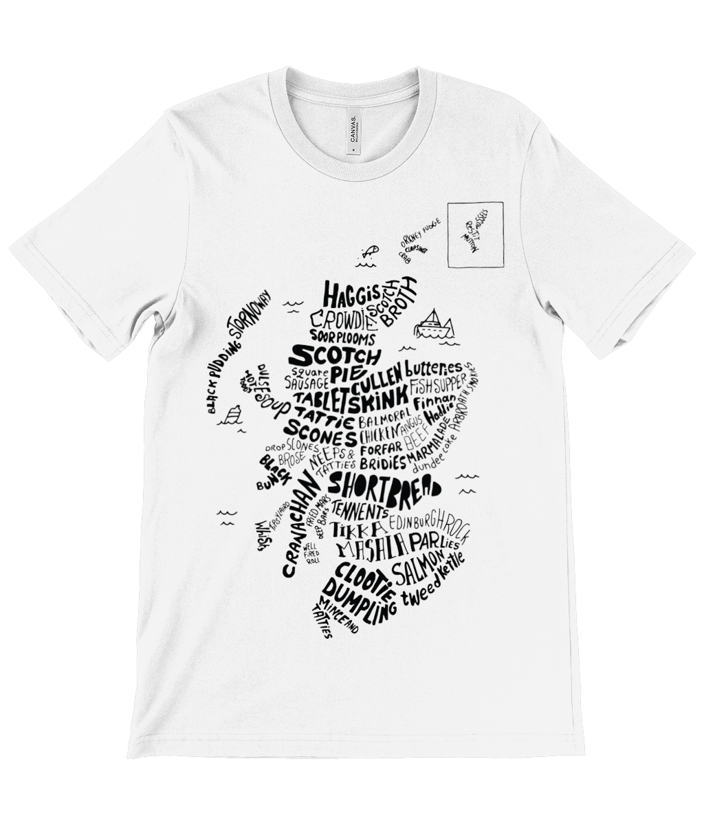 Foods of Scotland Map T-Shirt - B&W