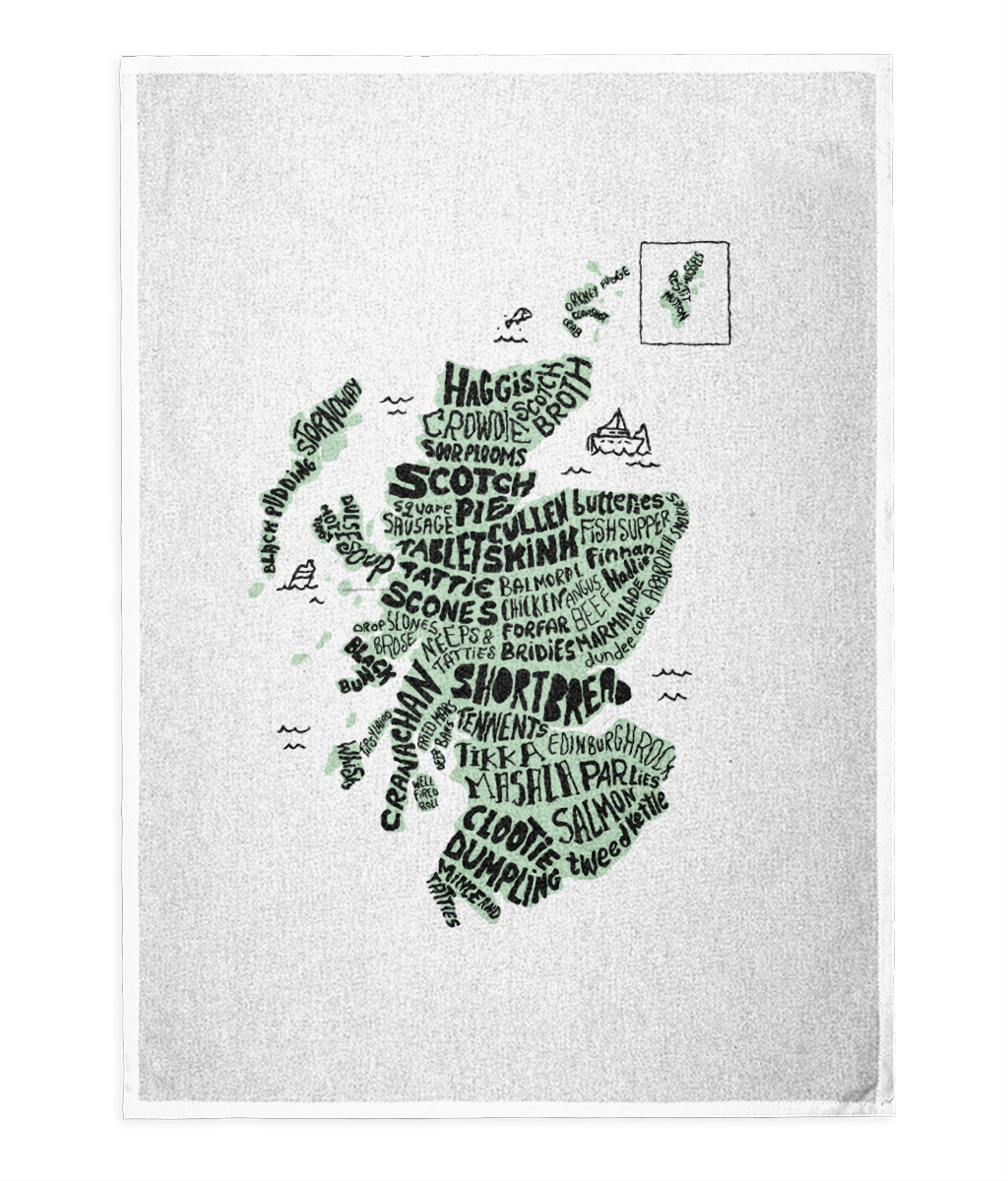 Scottish Food Map Tea Towel - Green