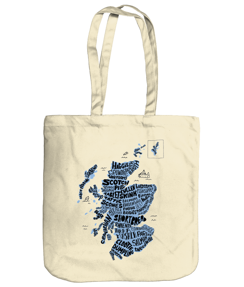 Scottish Food Map Organic Tote Bag - Blue