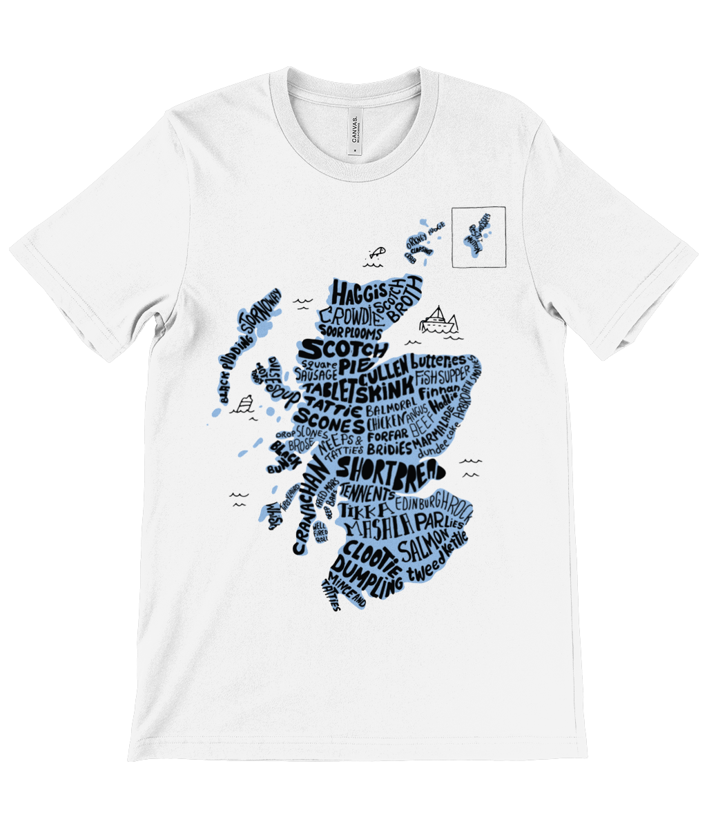 Foods of Scotland Map T-Shirt - Blue