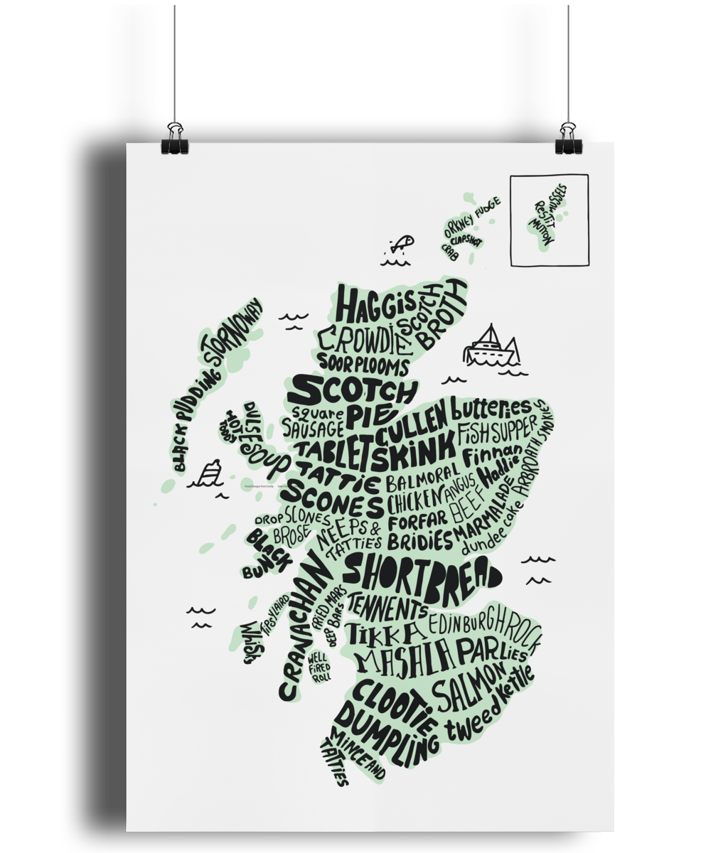 Scottish Food Map Art Print - Green